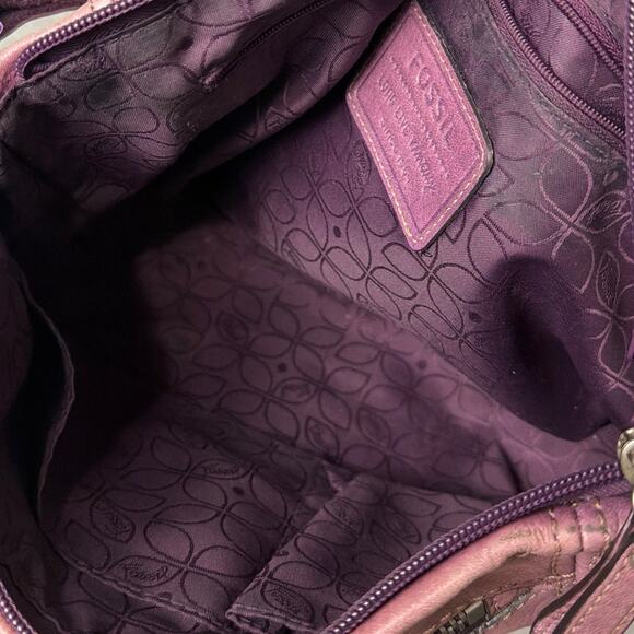 Fossil Shoulder Bag Purse Vintage Y2K Style Purple Leather Silver Hardware 11x8 - Picture 8 of 9
